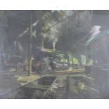 CUNEO, After TERENCE (1907-1996) British " The Engine Sheds", print, framed and glazed. 60 x 73 cm.