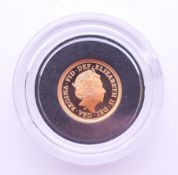 A 2022 gold proof quarter sovereign coin.