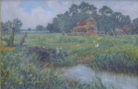 GEORGE RANSOM RA (1843-1935) British, 'Farmstead with Stream in Foreground', oil on canvas,