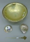 A silver-plated bowl, a silver bonbon dish,