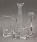 Four vintage signed Orrefors, Sweden Art glass vases,