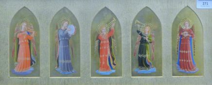After FRA ANGELICO (1395-1455), five watercolours of angels playing musical instruments,