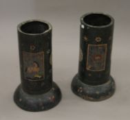 A pair of cloisonne stick stands. Each 44.5 cm high.