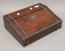 A 19th century brass-inlaid mahogany writing slope. 38 cm wide.