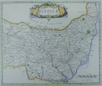 After Robert Morden, 'Map of Suffolk', print. 46 x 38 cm overall.