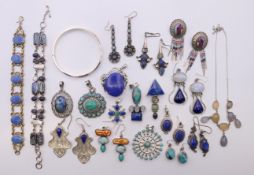 A quantity of stone-set jewellery including labradorite, lapis lazuli to include earrings, pendants,