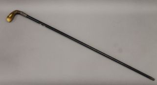 A Victorian silver-collared Sunday stick. 90 cm long.