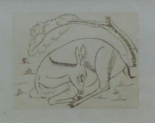 'Fawn at Rest', print on Japon paper, applied label for DAVID JONES, framed and glazed.
