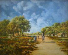 N A DAVID, 'Indian Village - Ahmedabad', oil on board, signed lower left, framed. 42.5 x 35 cm.