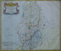 A Robert Morden coloured map of Nottinghamshire, framed and glazed. Image 41 x 34 cm.