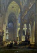 DUTCH SCHOOL (19th century), 'Antwerp Cathedral Interior Scene', oil on panel, indistinctly signed,