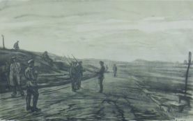 SIR MUIRHEAD BONE (1876-1953) British, 'Inspecting the Guard', print, framed and glazed.