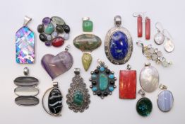 A quantity of various silver/metal mounted stone-set, including lapis,