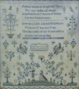 A Victorian needlework sampler worked by Jane Soan aged 10 years' dated 1856,