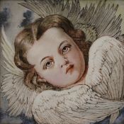 A Minton and Hollins (1745-1868) hand-painted tile of an angel, framed. 24 cm square overall.