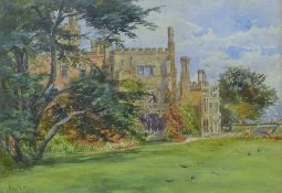 Two scenes of Hinchingbrook Hall, watercolours, indistinctly signed and dated 1892,