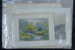 A folio of ten 19th century and later unframed watercolours of countryside scenes,