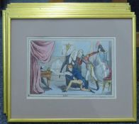 A set of eight framed 19th century satirical prints. 52 x 43.5 cm overall.