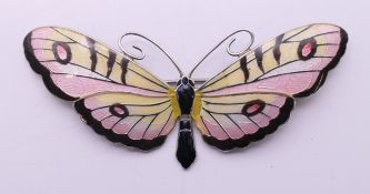 A vintage silver and enamel butterfly brooch, the reverse impressed GG 925 S. 9.5 cm wide.