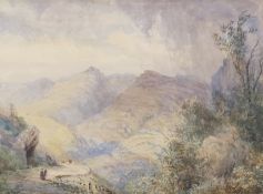 In the manner of DAVID COX (1783-1859), 'Figures on a Mountain Path', watercolour,