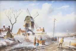 'Dutch Skating Scenes' a pair of figural oils on board, signed I Van Brough, each framed. Image 16.