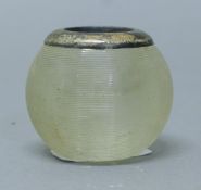 A silver-mounted glass match striker. 5 cm high.