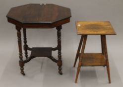 An Edwardian octagonal side table and an oak side table. The former 72 cm wide.