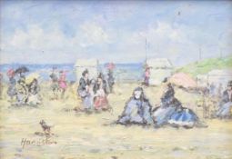 'Beach Scenes', a pair of oils on board, signed Hamilton, framed. Each image 16.5 x 11.