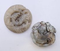 Two jade roundels. 5.5 cm diameter and 5 cm diameter.