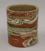 A Chinese Jiao Taiware marble-glazed ceramic brush pot 13.5 cm high.