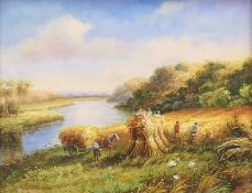 'Harvest Scenes', a pair of oils on board, each signed Richardson, framed. Each image 23.5 x 18.