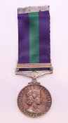 A Cyprus General Service Medal with ribbon awarded to 23497018 GNR A J KEYES RA.