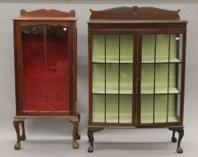 Two early 20th century mahogany display cabinets. The larger 92 wide x 134 cm high.