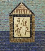 DAVID HOLLEMAN (1927-2020) American, 'Joker and Warrior', mosaic panel, with label to reverse,