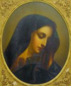 A 19th century 'Portrait of the Madonna', oil on tin, framed. 35 x 39.5 cm overall.