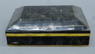 A horn-mounted brass box. 22.5 cm long.