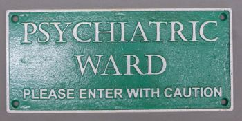 An iron 'Psychiatric Ward' sign. 27.5 cm long.