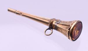 A Victorian 9 ct gold (tested) stone-set fob. 5.3 cm long 8.7 cm long.