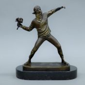 After Banksy, a bronze figure 'The Flower Thrower'. 25.5 cm high.