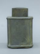 A Chinese pewter tea caddy. 13 cm high.