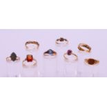 Eight 9 ct gold rings and a 15 ct gold ring. 16.1 grammes total weight.