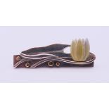 An Ann Powell handmade one-off silver, gold and mother-of-pearl brooch decorated with a lily. 3.