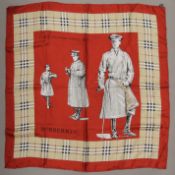 A Burberrys vintage 'Three Splendid Guardians' printed silk square. Approximately 76 cm square.