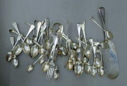 A quantity of various silver flatware and a crumb tray. The latter 31 cm long. 40.1 troy ounces.