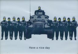 After BANKSY, 'Have a Nice Day', print, framed and glazed. 19.5 x 28.5 cm.