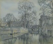 DENNIS FLANDERS (1915-1994) British (AR), 'The Bridge of Sighs, Cambridge', charcoal and pencil,