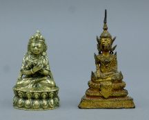 Two small antique Buddhas: one Thai (14 cm high) and the other Tibetan (10.5 cm high).