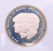 A 1981 silver proof coin commemorating the Royal Wedding, boxed.