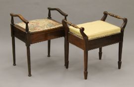 Two Edwardian piano stools. The larger 60 cm wide.