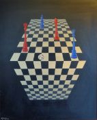HINGE, DAVID (born 1932) British (AR), Chess Board, oil on board, signed lower left, framed.